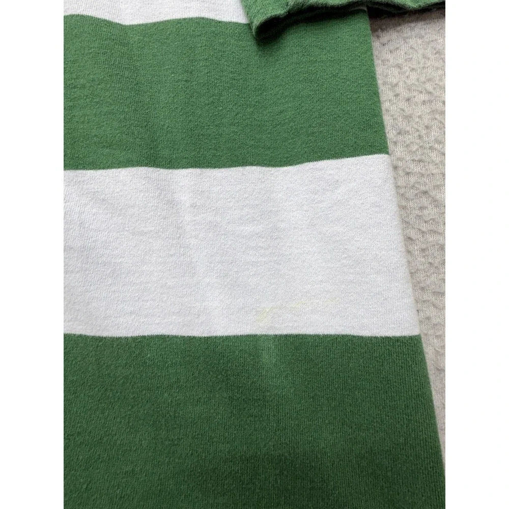 J.Crew Always Rugby Polo Shirt‎ Mens L Green White Stripe Long Sleeve Casual